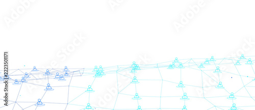 Connected human icons forming a digital network grid on transparent background