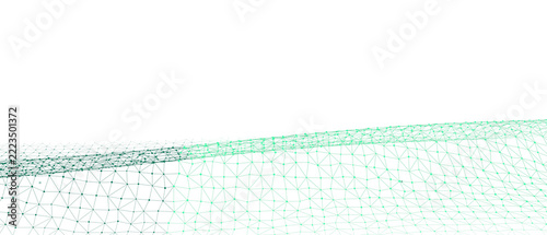Abstract digital network mesh with green nodes on transparent background