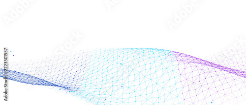 Abstract digital network wave with glowing dots on transparent background