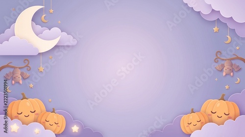 Cute Kawaii Sleeping Pumpkin And Moon Frame 3D Illustration With Copy Space