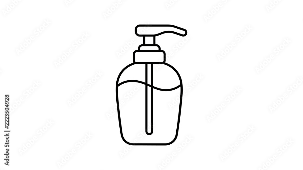 Obraz premium Liquid soap dispenser bottle icon outline graphic for bathroom sanitary.