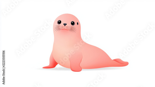 Cute cartoon seal with soft pink color, large eyes, and friendly expression, perfect for children illustrations or playful designs