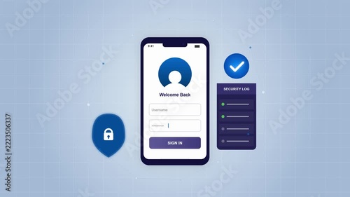 Cybersecurity User Authentication Interface on Smartphone with Motion Render Digital Data Privacy and Secure Login Access Protection