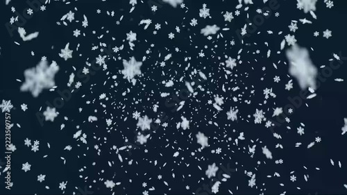 Realistic Falling Snowflakes on Dark Blue Background