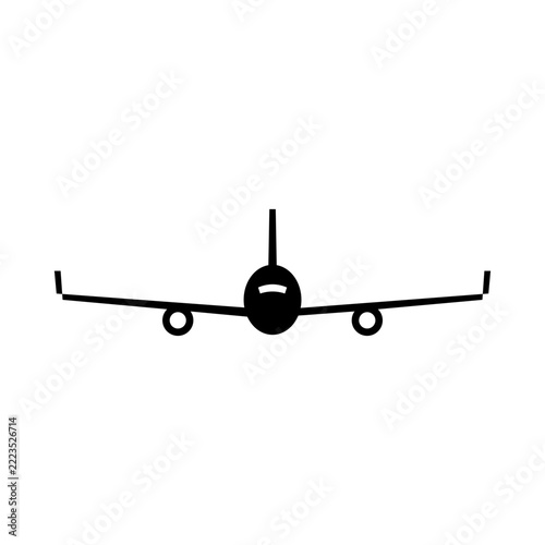 Minimalist airplane front view icon for travel and aviation industry