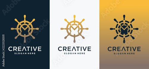Initial M logo for a maritime travel agency, featuring ship and ocean symbols.