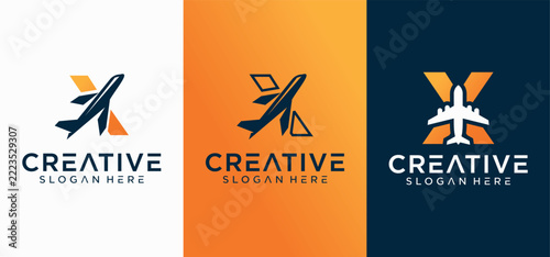 Minimalist Travel X Logo with Airplane, Holiday and Adventure Theme