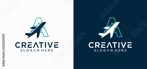 Aviation-Themed Monogram Logo with Initial 'A' and Modern Aircraft Symbol