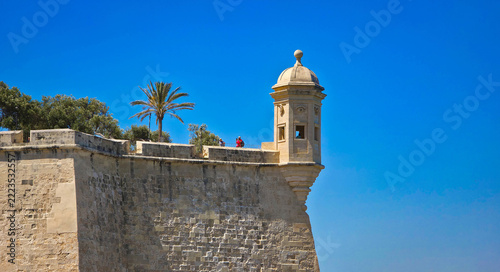Gardjola watchtower in Gardjola Gardens overlooking Grand Harbour in Senglea, Malta
