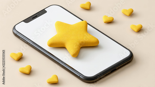 Yellow star and hearts on smartphone screen - modern love concept