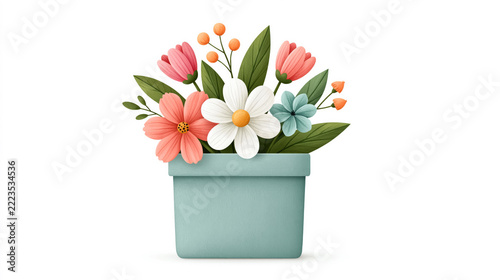 Colorful paper cut-out floral arrangement in blue pot