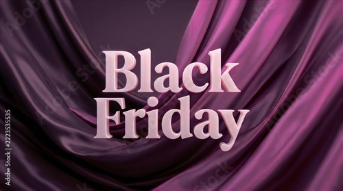 Stunning 3d Black Friday Text on Luxurious Purple Silk Draped Fabric Background