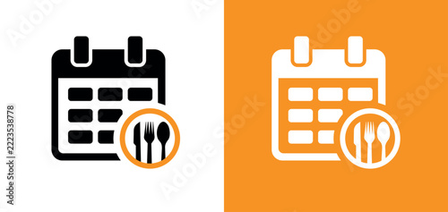 Calendar icon with cutlery symbol, meal planning schedule concept, vector illustration
