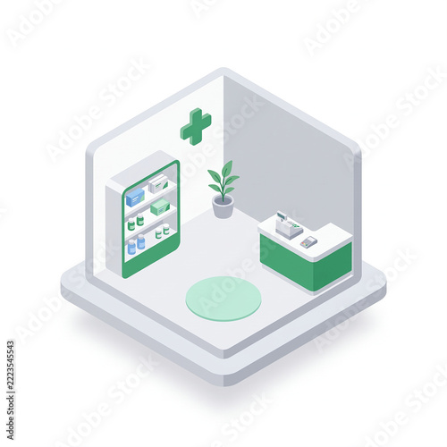 Isometric Pharmacy Drugstore Interior Clipart Illustration