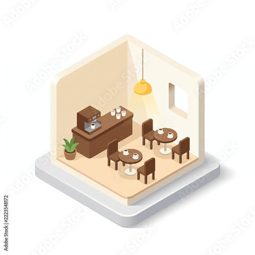 Isometric Coffee Shop Interior Clipart Illustration