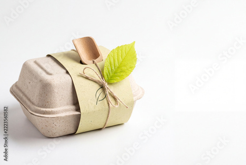 Biodegradable packaging box promoting eco-friendly sustainability concept