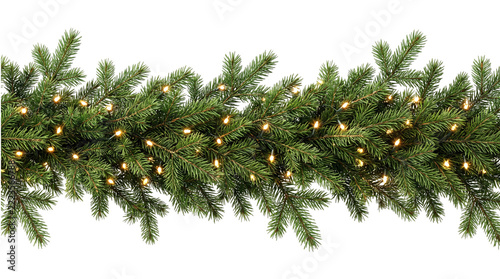 Festive evergreen garland with warm lights isolated on transparent png