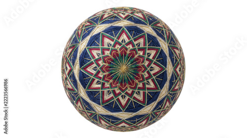 Japanese temari ball with geometric star pattern isolated on transparent background