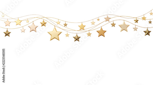 Golden star garlands with wavy string isolated on transparent png