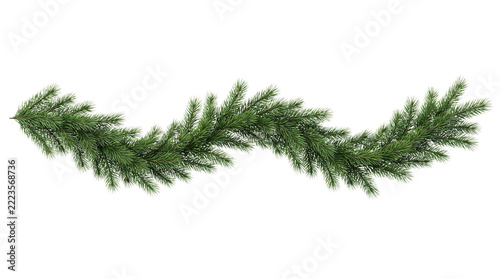 Green fir tree garland with frosted tips isolated on transparent png