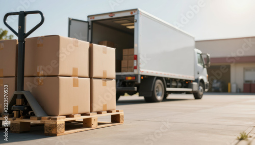 Pallet box truck loading dock warehouse logistics delivery shipping package supply chain freight cargo storage fulfillment distribution transport