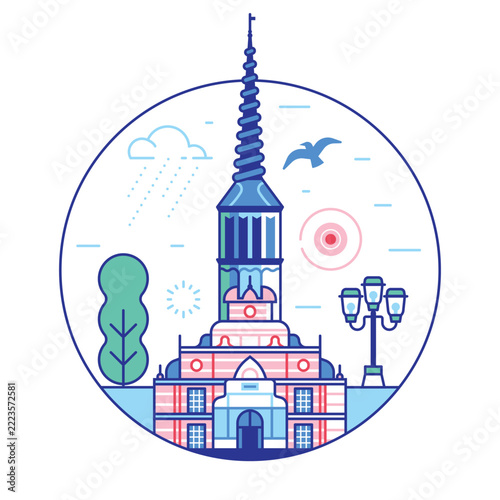 Old Stock Exchange Copenhagen Landmark Line Icon