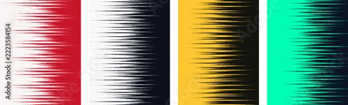 Black zigzag graphic on beige background with textured dots creating abstract visual.