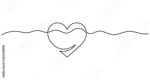 Linear heart continuous line art minimal love symbol vector illustration with editable stroke