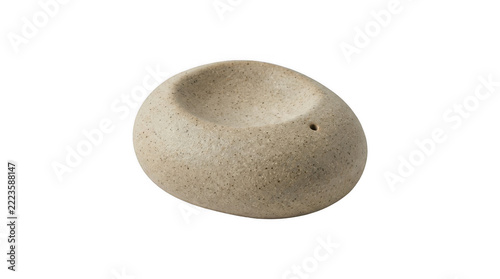 Smooth beige stone incense holder with small hole for aromatherapy during meditation Isolated on transparent background