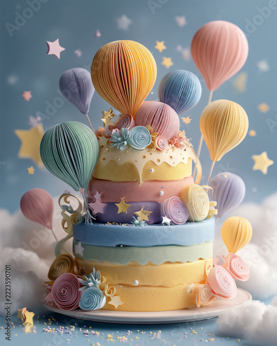 Paper quilling art of birth cake