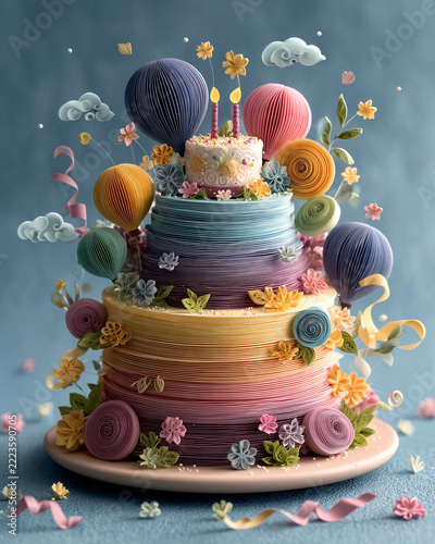 Paper quilling art of birth cake