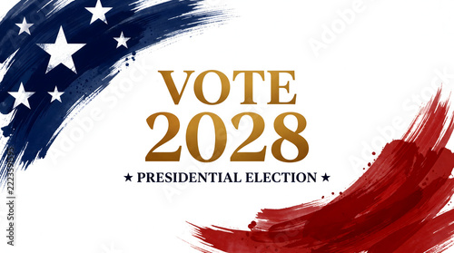 Bold brushstrokes frame 'VOTE 2028 PRESIDENTIAL ELECTION' text for a powerful political campaign message.