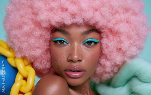 Vivid Pink Hair Turquoise Eye Shadow