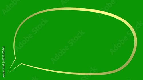 Animated golden blank speech bubble symbol. Doodle of chat balloon with copy space. Looped video. Linear cloud bubble, dialog balloon, empty conversation message isolated on green background.