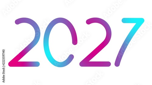 Animated pink blue symbol of numbers 2027 year. Icon is drawn. Looped video. Vector illustration isolated on white background. 
