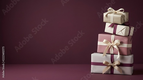 A beautifully arranged stack of elegantly wrapped christmas gifts perfect for the holiday season and spreading joy to loved ones