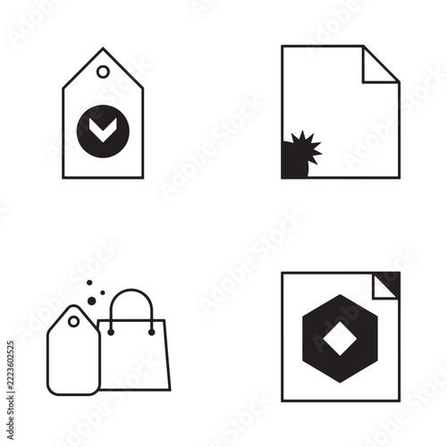 Shopping tags document and gift bag icons on a white background