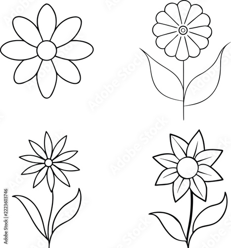 A set of flower line art illustration 