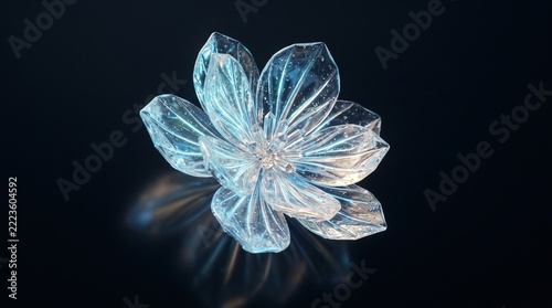 Bioluminescent Crystal Flower with Translucent Glass Petals