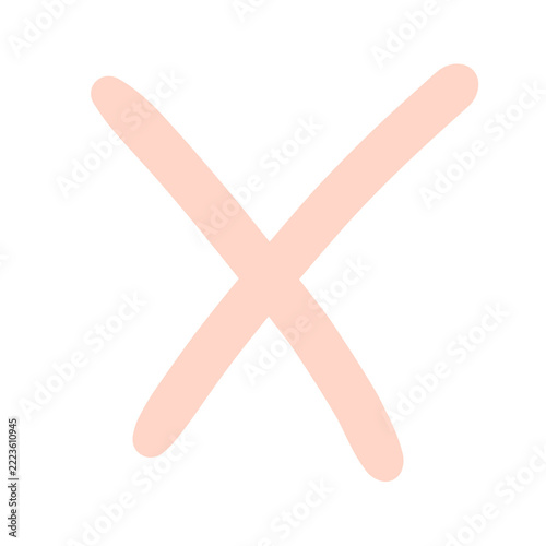 A simple hand-drawn pastel pink 'X' mark, symbolizing negation or incorrectness