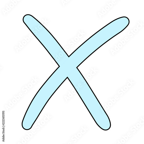 Fotografie A simple, hand-drawn light blue cross symbol on a white background