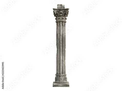 Ancient stone pillar column isolated on transparent background