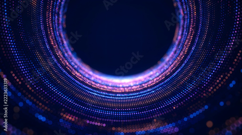 Abstract circular light trails created by shimmering data points on dark
