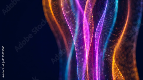 Abstract glowing colorful energy waves with floating particles