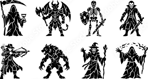 Set of fantasy monster and character silhouettes