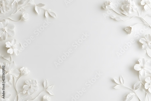 Minimalist White Embossed Floral Background with Copy Space