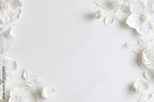 Minimalist White Embossed Floral Background with Copy Space
