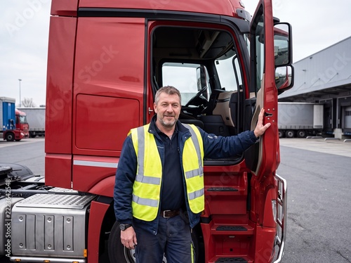 Der Fahrer eines LKWs an seiner Zugmaschine
