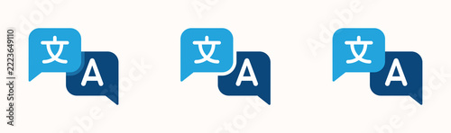 Colorful translate icon set featuring language translation symbols for translator app, website, UI design, and transparent vector graphics