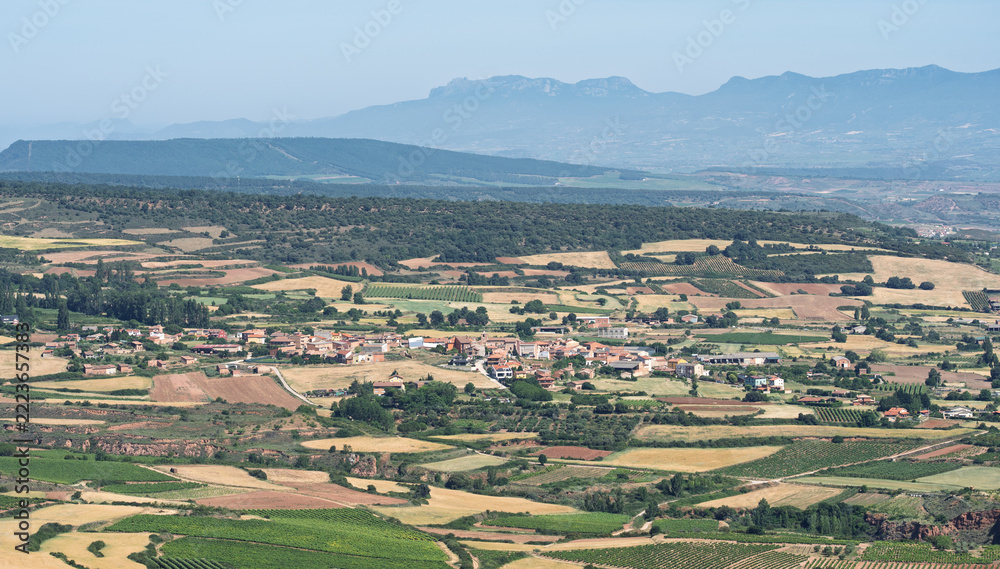 Fototapeta premium Rural Village and Patchwork Fields in La Rioja